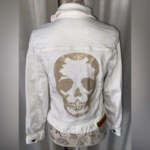 Zadig & Voltaire Kase White Denim Skull Strass Jacket Womens Large